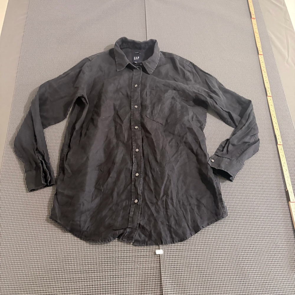 Gap Women Black 100% Linen Long Sleeve Button Down Shirt Size M